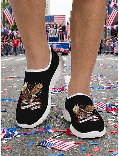  أحذية رياضية رجالية شبكية قابلة للتهوية بتصميم وطني - مزينة بنسر وعلم، مناسبة للمسيرات، وعيد الاستقلال الأمريكي (4 يوليو)، والذكرى السنوية الـ 250 لتأسيس الولايات المتحدة الأمريكية، والاحتفالات