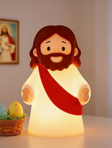  Lille Jesus nattlampe mini Jesus silikonlampe dimbar nattlampe for barn oppladbar nattbordlampe perfekt til jul, påske og dåpsgaver