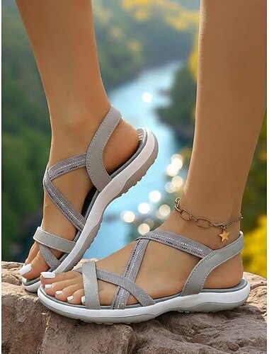  Lettvektskomfortsandaler for kvinner med polstret sklisikker såle og justerbare stropper, stilige sommersandaler for kvinner, perfekte for reiser, strand, fotturer og hverdagsbruk