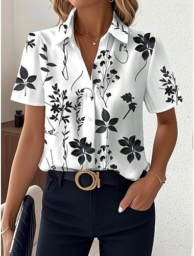  Dámské Košile Květinový Grafika Vinobraní Tropický vzhled stylové Bez rukávů Krátký rukáv Košilový límec Běžné topy Denní Vodní modrá Bílá Žlutá Světlá růžová Rubínově červená Léto Jaro