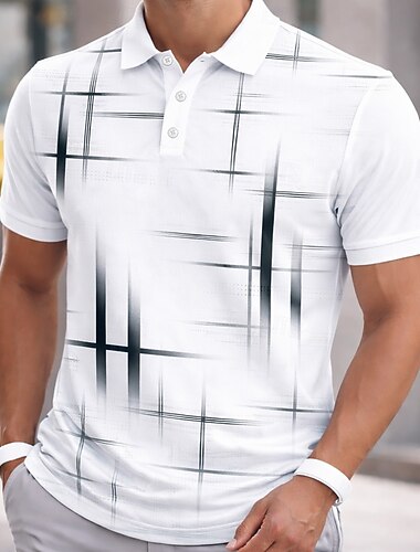  Voor heren Meetkundig Lijn Poloshirts Korte mouw Poloshirt Overhemden met kraag Casual Sportkleding Knop Lente zomer blauw Zwart Geel