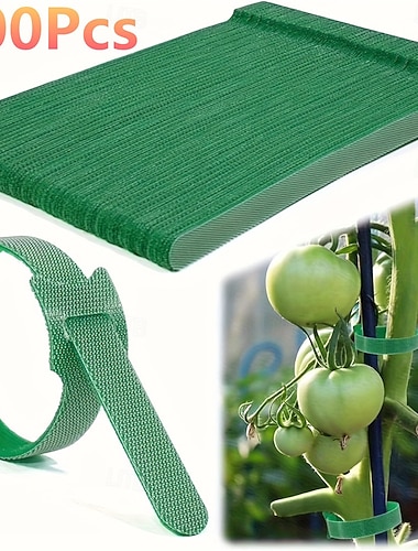  100 kpl uudelleenkäytettäviä, säädettäviä ja liukumattomia nailonisia kasvisiteitä, vihreät, täydelliset kiipeilykasveille, tueksi ja puutarhanhoidolle, turvalliset &helppokäyttöinen puutarhatyökalu