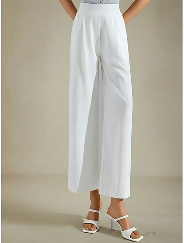  Női Sifon Széles lábszár Pamutszövet nadrág Szabadság Utcai sikk Alap Teljes hossz Bokáig érő Közepes csípő Tömör szín Sima Rugalmas derék Mokaszinok Légáteresztő Nem elasztikus Napi Szabadtéri Utcai