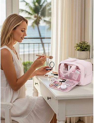  Ruime make-uptas voor dames – polyester, toilettas met meerdere compartimenten, verkrijgbaar in verschillende kleuren, elegant en praktisch, ideaal voor zakenreizen, vakanties en dagelijks gebruik.