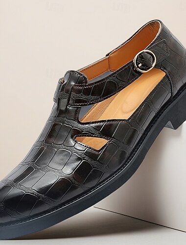  Scarpe eleganti da uomo nere con cinturino a T e fibbia, in pelle di coccodrillo, mocassini formali alla moda per matrimoni, feste, banchetti, balli di fine anno, ufficio e abbigliamento da sera elegante.