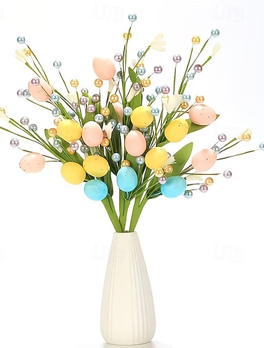  3 kpl pääsiäismunan varsia täplikkäillä munilla &helmiä, keinotekoisia kevätkukkia maljakoiden täyttämiseen, tee-se-itse-seppeleenkoriste, maalaistalon pöydän keskipiste, pääsiäisjuhlien sisustus