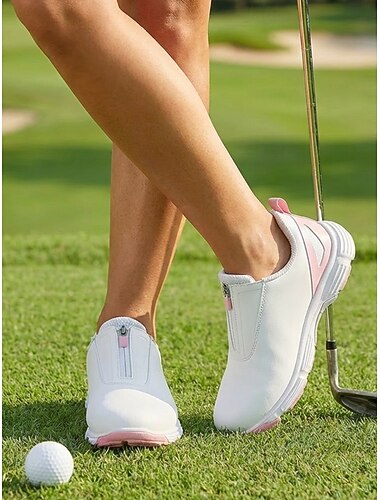  Chaussures de golf pour femmes sans crampons, fermeture éclair sur le devant, baskets de golf légères et respirantes avec semelle en caoutchouc antidérapante pour l'entraînement et la marche. &sports