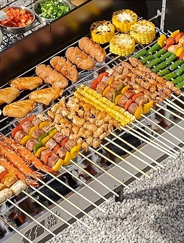  500 τεμάχια σουβλάκια μπάρμπεκιου μιας χρήσης πάχους 3 χιλιοστών για οικιακή χρήση, σουβλάκια μπαμπού για υπαίθρια πικνίκ και μπάρμπεκιου, κατάλληλα για κοτόπουλο, τηγανητά σουβλάκια, λουκάνικα και