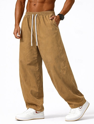  Herren Hose Freizeithose 100% Baumwolle Baggy-Hosen Acid-Wash-Hosen Kordelzug Elastischer Bund Einfach Komfort Atmungsaktiv Volle Länge Lässig Täglich Outdoor Mode Retro Vintage Schwarz Armeegrün