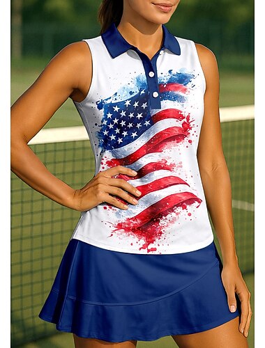  الذكرى السنوية الـ 250 لتأسيس أمريكا يوم الاستقلال نسائي العلم الوطني كنزات قميص رياضي قميص بولو تانك توب بدون كم زهري Buttons UPF50+ مقاوم للأشعة فوق البنفسجية عالية المرونة رطوبة فتل متنفس