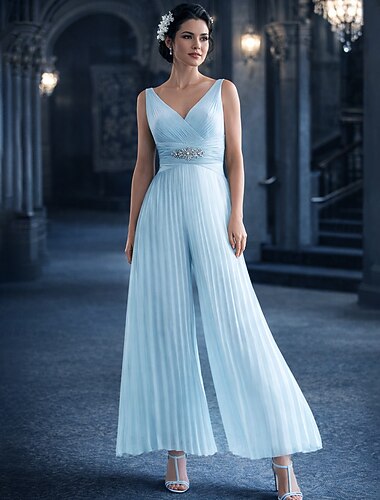  Overaly elegantní šaty svatební host letní délka ke kotníkům bez rukávů výstřih do V chiffon žebrovaný zadní s plisováním krystaly