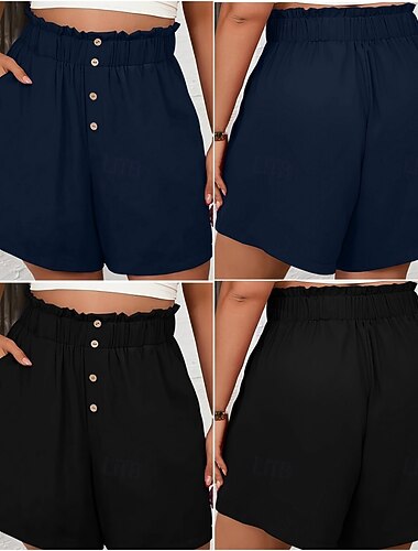  Dame Shorts Sommershorts Strandshorts Casual shorts Ferie Mote Fritid hverdag Kort Høy Midje Helfarge عادي Lomme Elastisk midje Hurtigtørkende Myk Pustende Uelastisk Gateklær Strand Ferie Svart