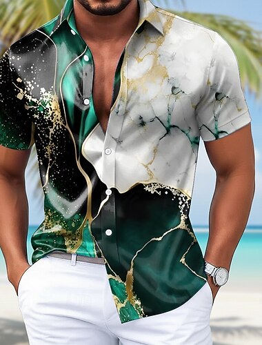 Męskie Marmur Abstrakcyjna sztuka płynna Koszula Satynowa koszula Koszule eleganckie Krótki rękaw Moda na co dzień Codzienny Urlop Lato Wiosna Wieczorne Koszule z kołnierzykiem Druk 3D Koszule