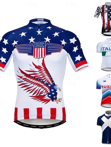  250º Aniversário da América Dia da Independência Homens Camisa para Ciclismo Padrão Itália Bandeiras Manga Curta Moto Camisa / Roupas Para Esporte Blusas com 3 bolsos traseiros Ciclismo de Montanha