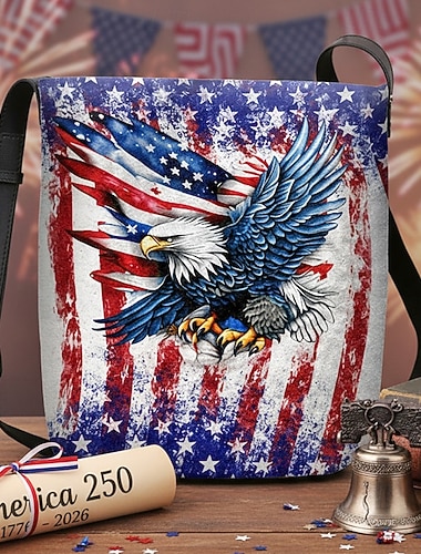  Dameveske i polyester med justerbar stropp, dristig ørn- og amerikansk flaggtrykk, perfekt for USAs 250-årsjubileum, uavhengighetsdagen og hverdagsbruk