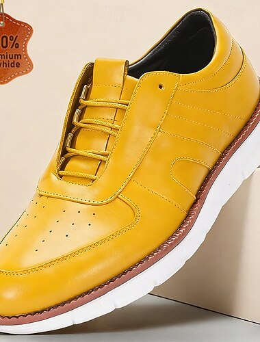  Baskets habillées jaunes en cuir véritable pour homme – style Oxford moderne, élégantes et décontractées, parfaites pour le travail, les voyages et le quotidien