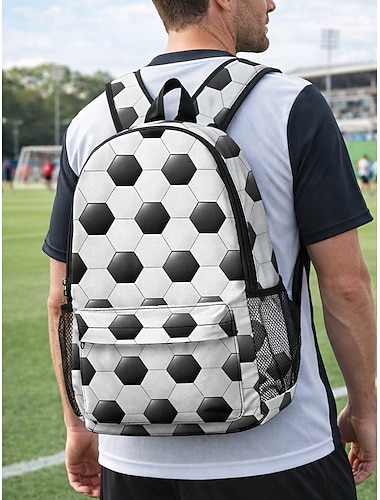  Unisex rugzak van polyester met voetbalprint, grote capaciteit, schooltas met verstelbare schouderbanden, ideaal voor voetbaltraining, wedstrijden, supportwedstrijden en dagelijks schoolgebruik.