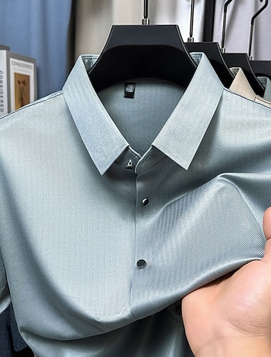  Per uomo Camicia elegante Camicia non stiro Tinta unica All'aperto Affari Rosa chiaro Blu marino scuro Verde Kaki Manica Corta Collo ripiegato Estate Primavera Abbigliamento Bottoni