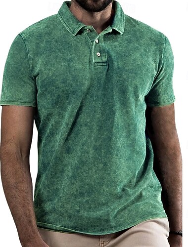  Voor heren Acid Wash-shirt 100% Katoen Casual Werk Revers Korte mouw Basic Modern Effen Knop Ademend Lente zomer blauw Zwart Rood Marineblauw Bruin Groen Acid Wash-shirt