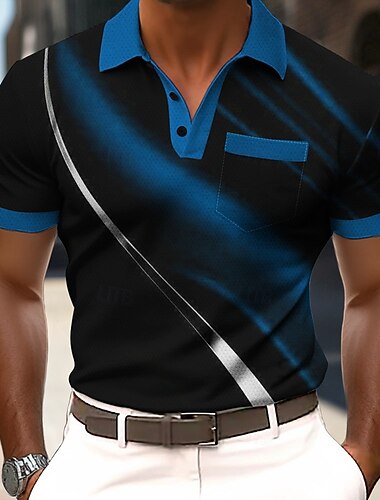  Voor heren Verloop Meetkundig Poloshirts Korte mouw Poloshirt Revers Zakelijk informeel Buiten Feestdagen Alledaagse kleding Zak 3D-afdrukken Zomer Lente blauw Rood Paars