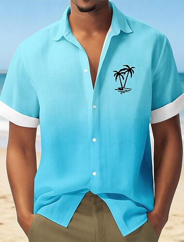  Homme Cocotier Dégradé de Couleur Plantes Tropicales Chemise hawaïenne Chemise Boutonnée Chemise Aloha Manche Courte Hawaïen Vacances Fête Tenue de plage Été Printemps Col Rabattu Impression 3D