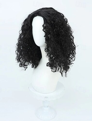 Peruca preta volumosa e encaracolada de aventureira do oceano para festa de cosplay.