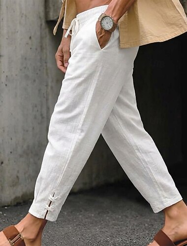  Per uomo Pantaloni di Lino Pantaloni Estivi Pantaloni Corti Pantaloni da Spiaggia Coulisse Elastico in vita Semplice Comodità Traspirante Lunghezza alla caviglia Casuale Quotidiano Ferie Vacanza Moda
