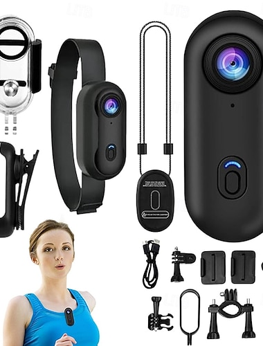  Actionkamera, 1080p vanntett tommelopptaker, bærbart utendørssportsvideokamera med solid klipsfeste og håndfri aktivitetsopptaksfunksjon, ideelt for motorsykkel, sykling, fotturer og reiser