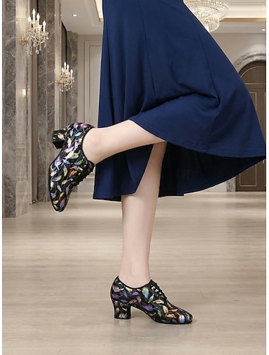  Chaussures de danse imprimées pour femmes - talon moyen, salle de bal &chaussures de danse latine confortables