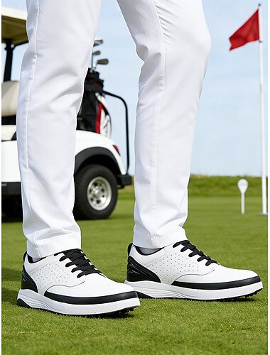  hvite golfsko for menn, polstret innersåle, slitesterkt grep, stilig golfsko for profesjonelle og fritidsspillere