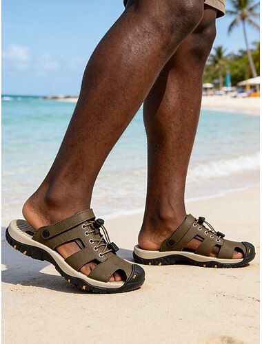  Herresandaler med stropper, slitesterke og justerbare, komfortable strandsko for reiser, feriesteder og uformelle sommeraktiviteter