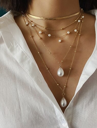  1pç Colar Colar longo For Mulheres Pérola Diário Rua Presente Liga Patchwork