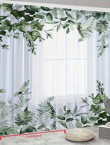  Nordische minimalistische Fenstergardinen mit botanischem Blumenmuster, 2-teiliges Set aus Polyester mit Stangendurchzug, florale Vorhänge für Schlafzimmer, Wohnzimmer, Heimdekoration,