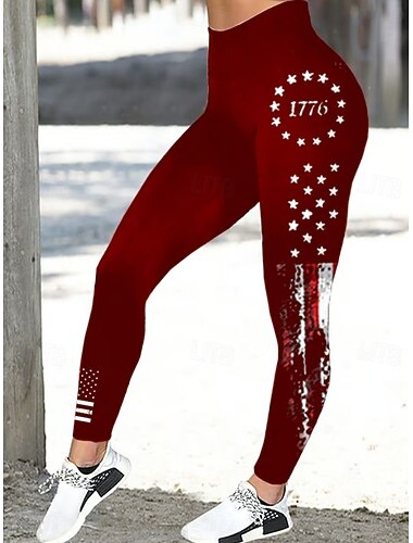  Dames Broeken Leggings Vakantie Streetwear Basic Volledige lengte Hoge taillePantsAmerikaanse Onafhankelijkheidsdag Grafisch Amerikaanse vlag Elastische taille Afdrukken Comfort Ademend Comfortabel
