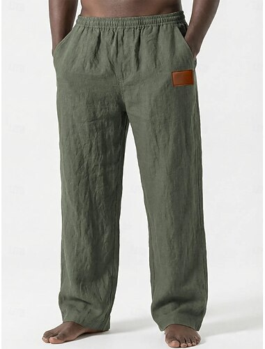  Homme Pantalons en Lin Pantalons Pantalon d'été Pantalons Amples Taille Élastique Jambe Droite Uni Confort Léger Longueur complète Occasionnel Quotidien Extérieur Mode Style Classique Bleu Noir Non