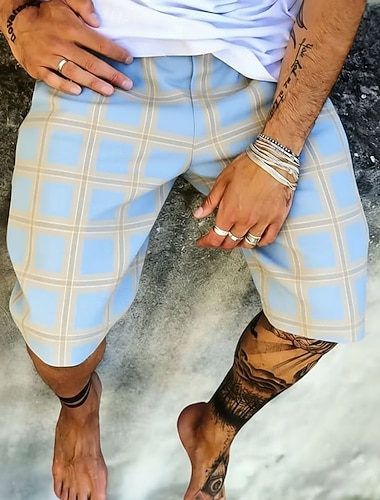  Herre Geometrisk Gitter / Teppe Svette shorts Strandshorts Terry Shorts Medium Midje Fashion Casual Daglig Gateklær Ferie 3D-utskrift Elastisk snøring i midjen Designer Klær