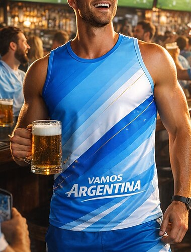  Férfi Focimez Mértani Szöveg Argentína Edzés Tank Top Futófelső Sportos póló Nyár Ujjatlan UPF 50 Gyors szárítás Nedvességelvezető Légáteresztő Torna Futball Hétköznapi Futás Kocogás Tréning Medence
