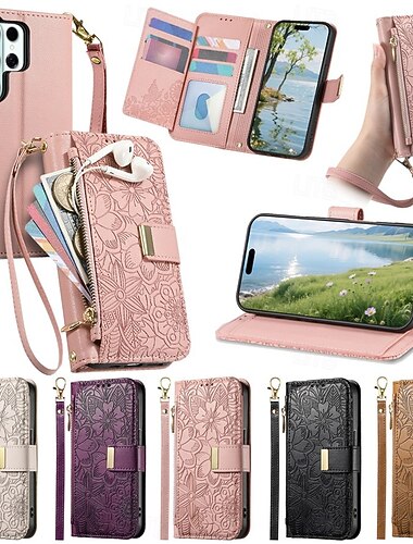  Handy Hülle Handyhüllen Für Samsung Galaxy S26 S26 Plus S26 Ultra Brieftaschenhülle Flip-Cover Mit Ständer Reisverschluss Mit Handgelenkschlaufe Baum Retro TPU PU-Leder