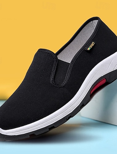  Herre svarte slip-on casual joggesko i lette, pustende og komfortabel tursko for hverdagsbruk, reiser, pendling, friluftsliv, helgeaktiviteter og sport, avslappet stil
