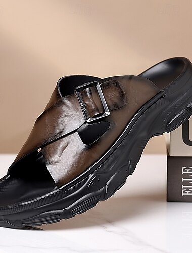  Mocassins pour hommes en similicuir – sandales d'été confortables à bout ouvert avec bride réglable, légères et respirantes, idéales pour un usage quotidien décontracté, les voyages et les loisirs en plein air