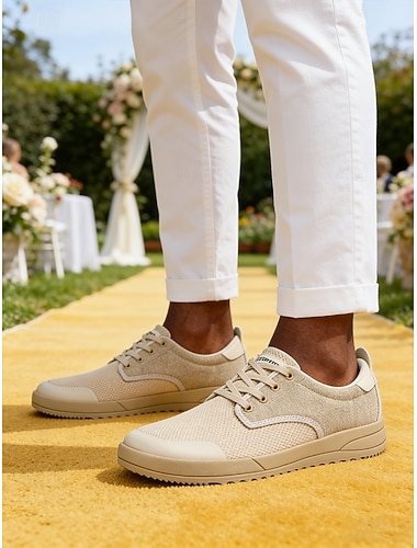  Sneakers eleganti casual da uomo beige: scarpe leggere e comode per matrimoni, feste ed eventi all'aperto.