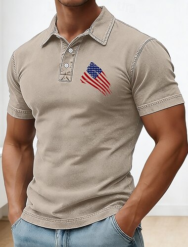 4. Juli 2026 250. Herren Amerikanische US-Flagge Poloshirts Acid-Wash-Shirt 100% Baumwolle Kurzarm Polo-Shirts Hemden mit Kragen Lässig Outdoor Ferien 3D-Druck Knöpfe Frühling & Sommer Blau Purpur