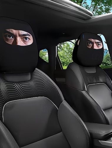  2er-Set Autositz- und Kopfstützenbezüge mit mysteriösem Augen-Kältemasken-Motiv – niedliches Design – universelle Passform, einfache Montage und maschinenwaschbar – Nackenstütze für bequemes Fahren