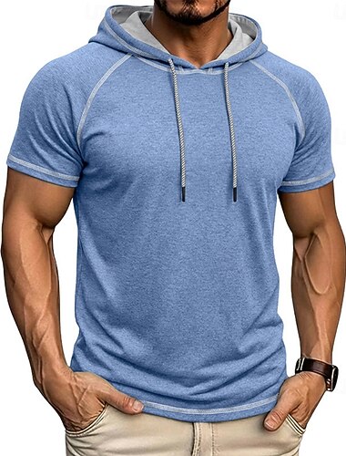  Homme T-shirt Chemise à manches courtes Manche Courte À capuche Été Uni Streetwear Élégant Loisir À capuche Manche raglan Occasionnel Quotidien Extérieur Bleu Gris foncé Noir T-shirt haut de gamme
