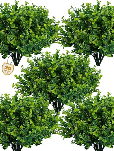  20 mazzi di piante verdi artificiali resistenti ai raggi UV per esterni, piante finte, arbusti di bosso, erba per fattoria, casa, giardino, ufficio, patio, cortile, matrimonio e decorazione per