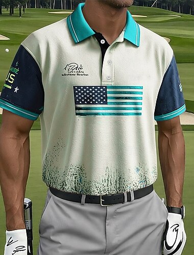  American Independence Day Men's American Flag Golf Sports Polo Shirts Short Sleeve Polo Shirts Collared Shirts Casual Athleisure Buttons Spring & Summer Red Green