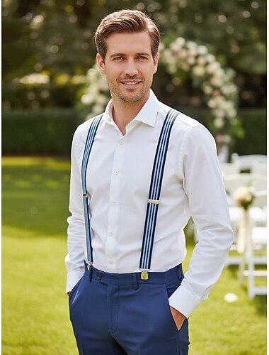  男性用伸縮性調節可能サスペンダー ポリエステル製 Y字型バックブレース 複数色展開 結婚式、オフィス通勤、ビジネスカジュアル、フォーマルウェアに最適