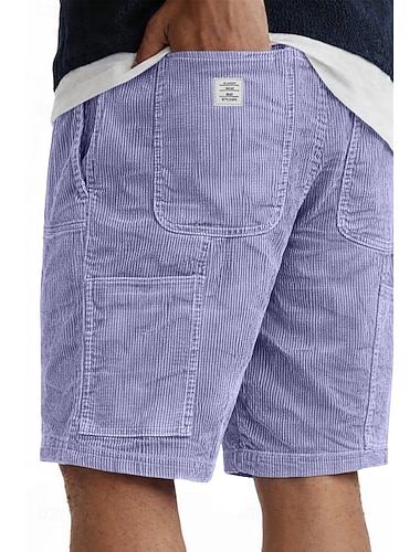  Herren Shorts Freizeitshorts Cordshorts Tasche Elastischer Bund Einfarbig Einfach Komfort Atmungsaktiv Über dem Knie Lässig Outdoor Strand Urlaub Mode Meerblau Schwarz Unelastisch