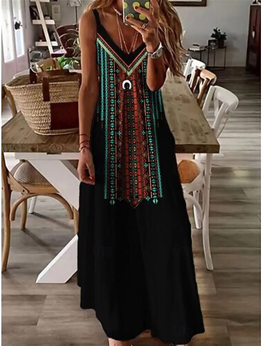  Naisten Maksimekko Boho-mekko Rento mekko Slip Mekko Muoti Perus Moderni Päivittäin ulko- Hiekkaranta Normaali Raidoitettu Hihaton V kaula-aukko Musta Kesä Kevät
