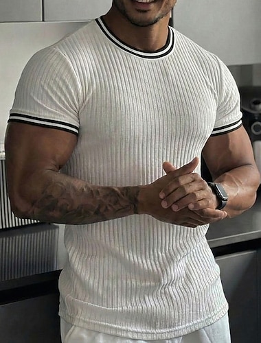  Ανδρικά Μπλουζάκι Κοντομάνικο μπλουζάκι Μπλουζάκι μπλουζάκι Κοντομάνικο Στρογγυλή Ψηλή Λαιμόκοψη Καλοκαίρι Άνοιξη Συμπαγές Χρώμα Κομψό στυλ street Στυλάτο Αθλητικό Κουρελού Causal